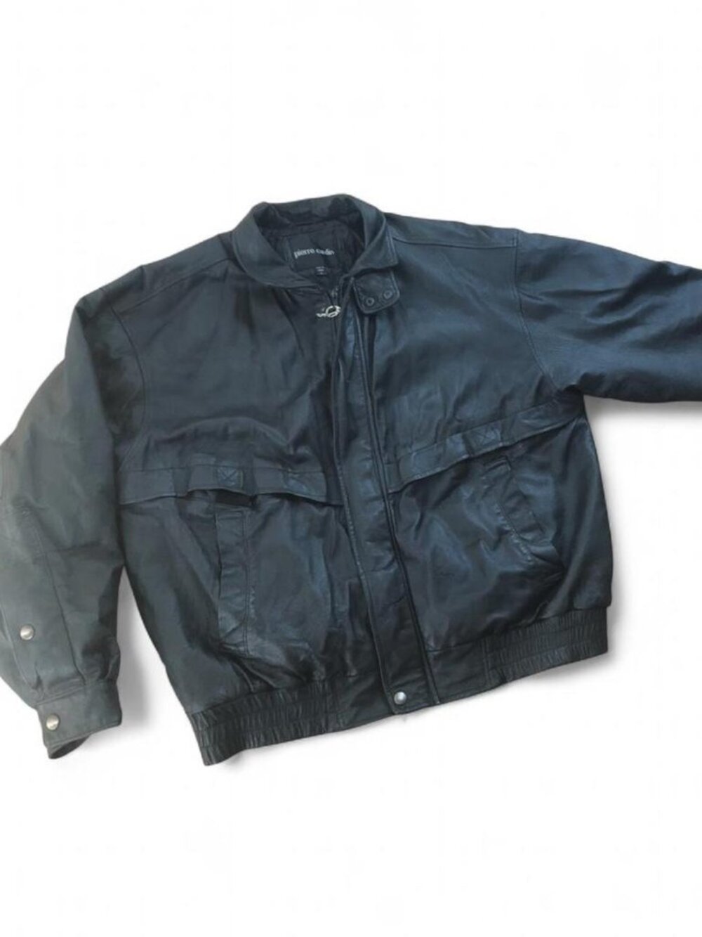 Vintage 90s Pierre Cardin Men’s XL Black Bomber Leather Grunge Aviator Jacket